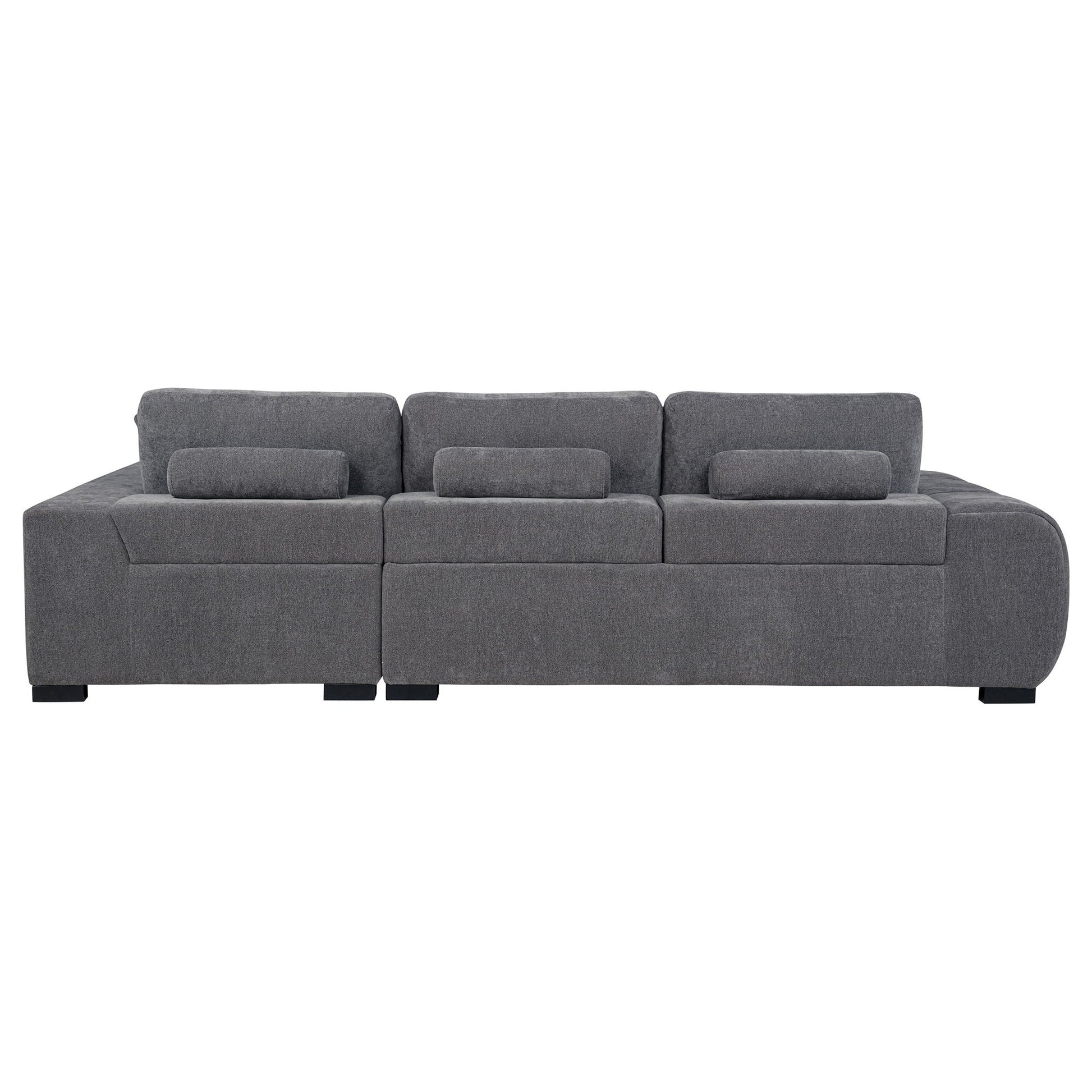 Plather Sectional Chaise Sofa in dark gray fabric, stationary 3-seat by HouseOfZazla on Tampa Home & Garden Store