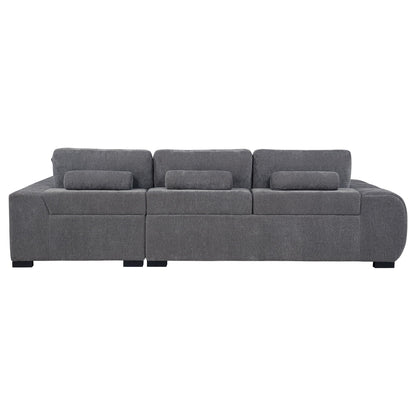 Plather Sectional Chaise Sofa in dark gray fabric, stationary 3-seat by HouseOfZazla on Tampa Home & Garden Store