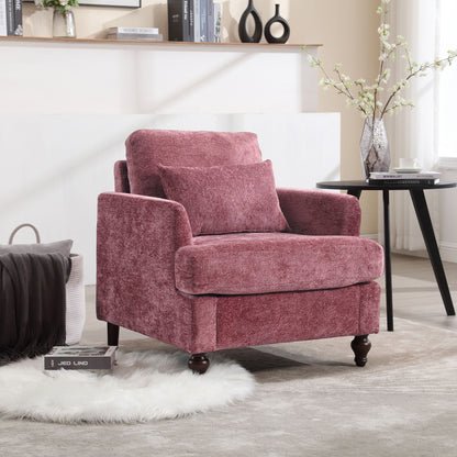 Modern Mid Century Wood Frame Armchair with Tufted Design in pink upholstery and dark wood legs on Tampa Home & Garden Store