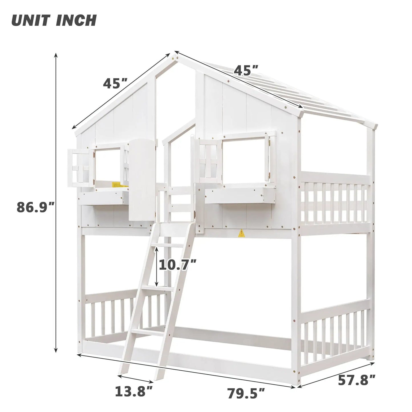 House bunk bed with roof, window and ladder in white by Unique Piece Furniture on Tampa Home & Garden Store