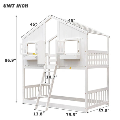 House bunk bed with roof, window and ladder in white by Unique Piece Furniture on Tampa Home & Garden Store