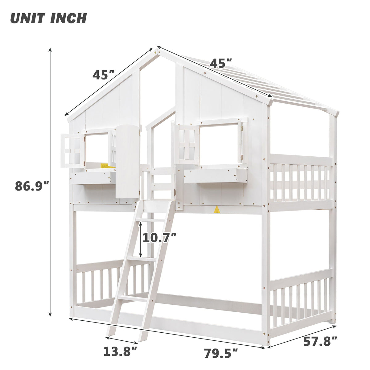 House bunk bed with roof and window in white, with guardrails and ladder HouseOfZazla on Tampa Home & Garden Store