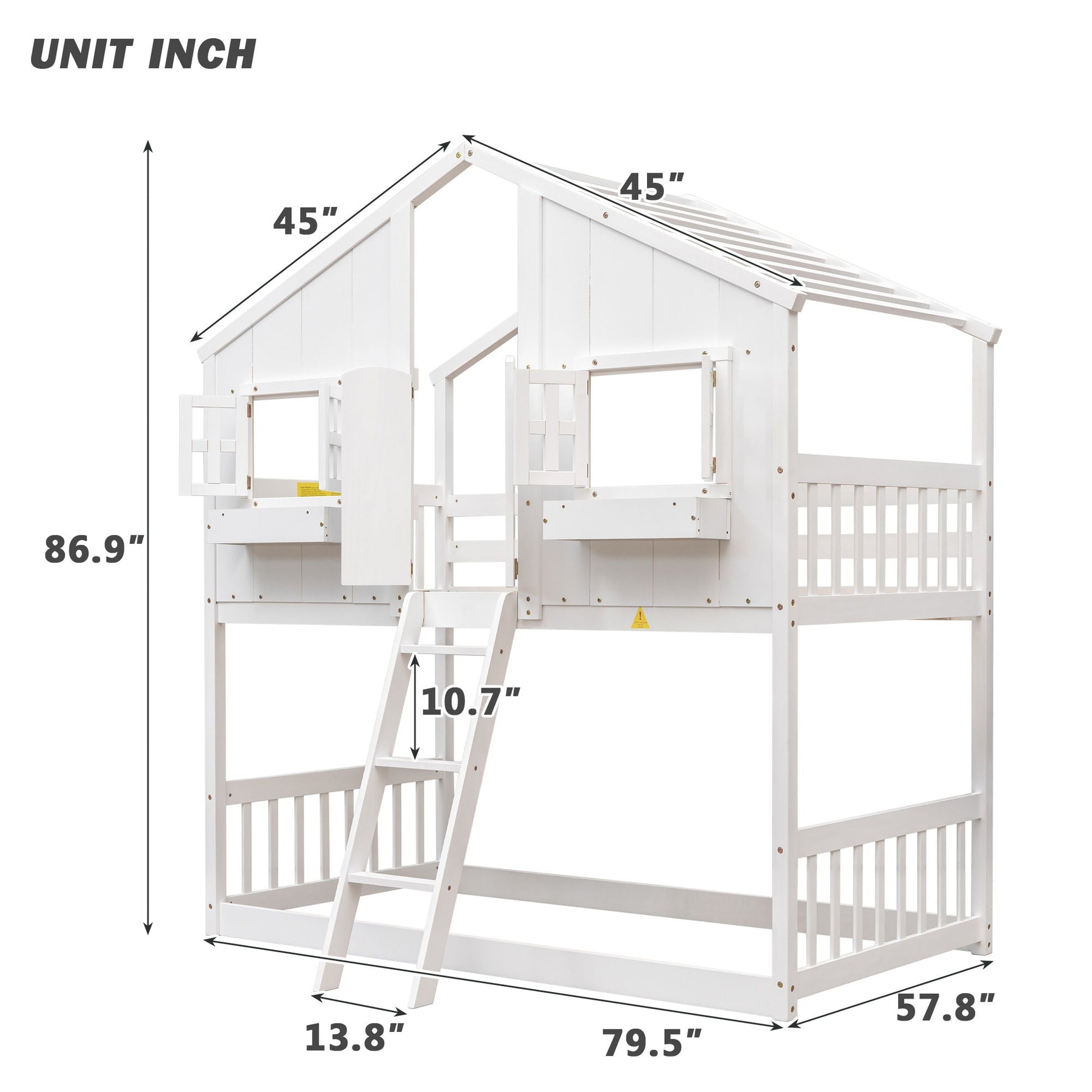 House bunk bed with roof and window in white, with guardrails and ladder HouseOfZazla on Tampa Home & Garden Store