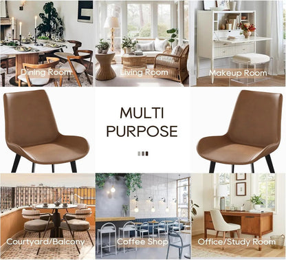 Modern dining chair set of 2 with brown leather seat and black legs by Unique Piece Furniture on Tampa Home & Garden Store