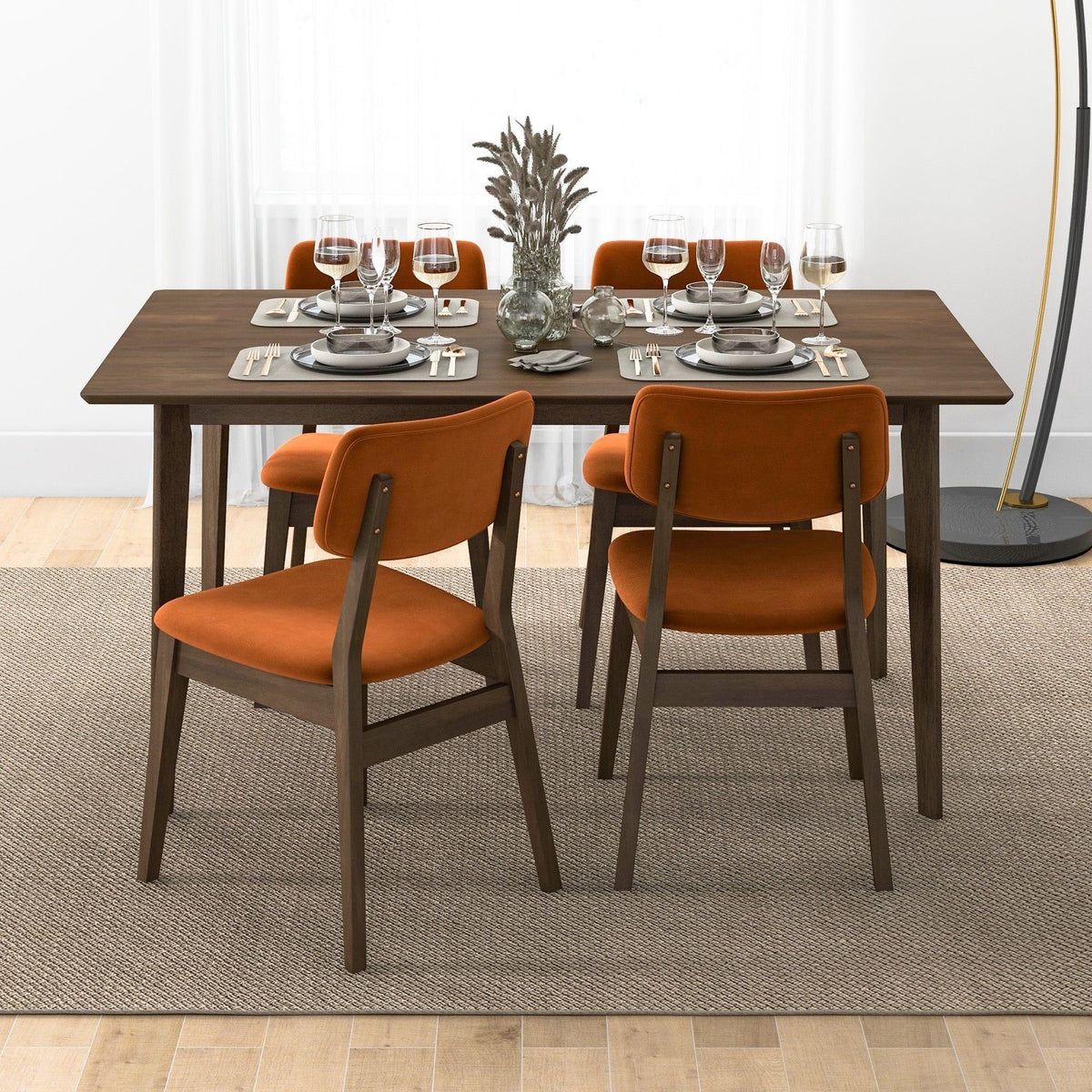 Side chair set solid-back orange upholstery with dark wood legs HouseOfZazla style on Tampa Home & Garden Store