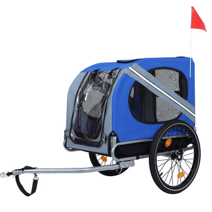 Large folding bike trailer for dogs blue pet carrier by HouseOfZazla with red flag on Tampa Home & Garden Store