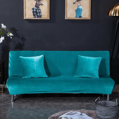 All-inclusive Silver Fox Velvet Armless Folding Sofa Bedspread teal velvet armless sofa with two cushions on Tampa Home & Garden Store