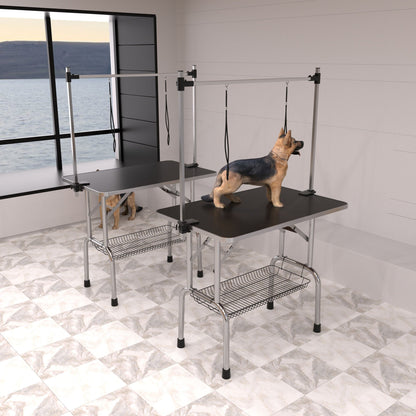Pair of professional dog grooming tables HouseOfZazla adjustable with arm noose mesh black on Tampa Home & Garden Store
