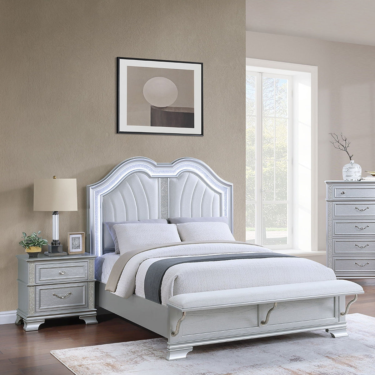 3 Piece Bedroom Set with Elegant Bed and 2 Nightstands in silver by HouseOfZazla on Tampa Home & Garden Store