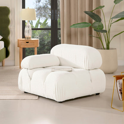 Bubble modular lounge arm chairs in white upholstery with a modern round design in a bright room on Tampa Home & Garden Store