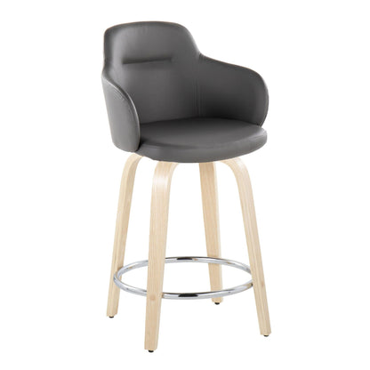 Contemporary fixed-height counter stool with black faux leather, wood legs and chrome footrest on Tampa Home & Garden Store