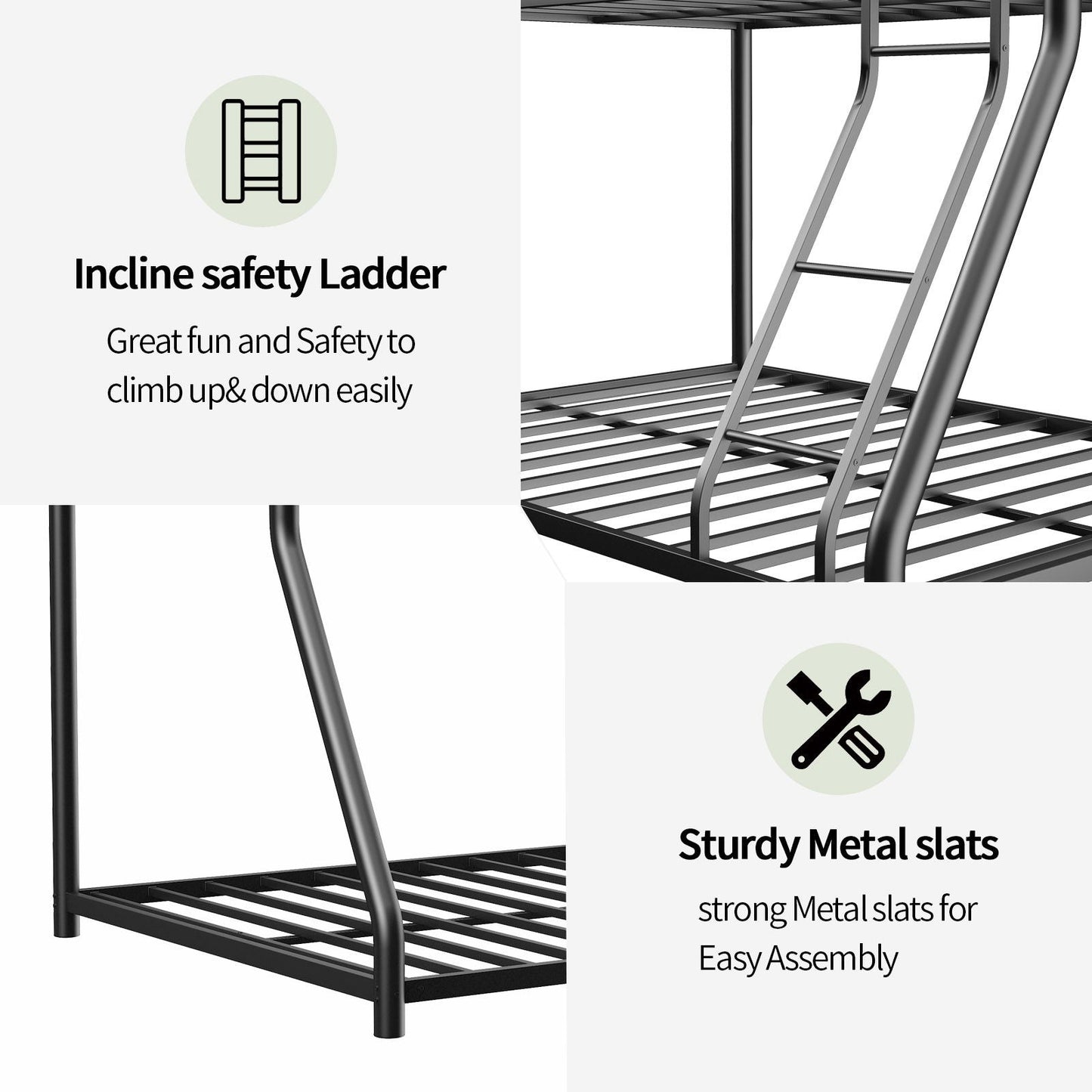 Sturdy Metal Bunk Bed With Ladder and Guardrail