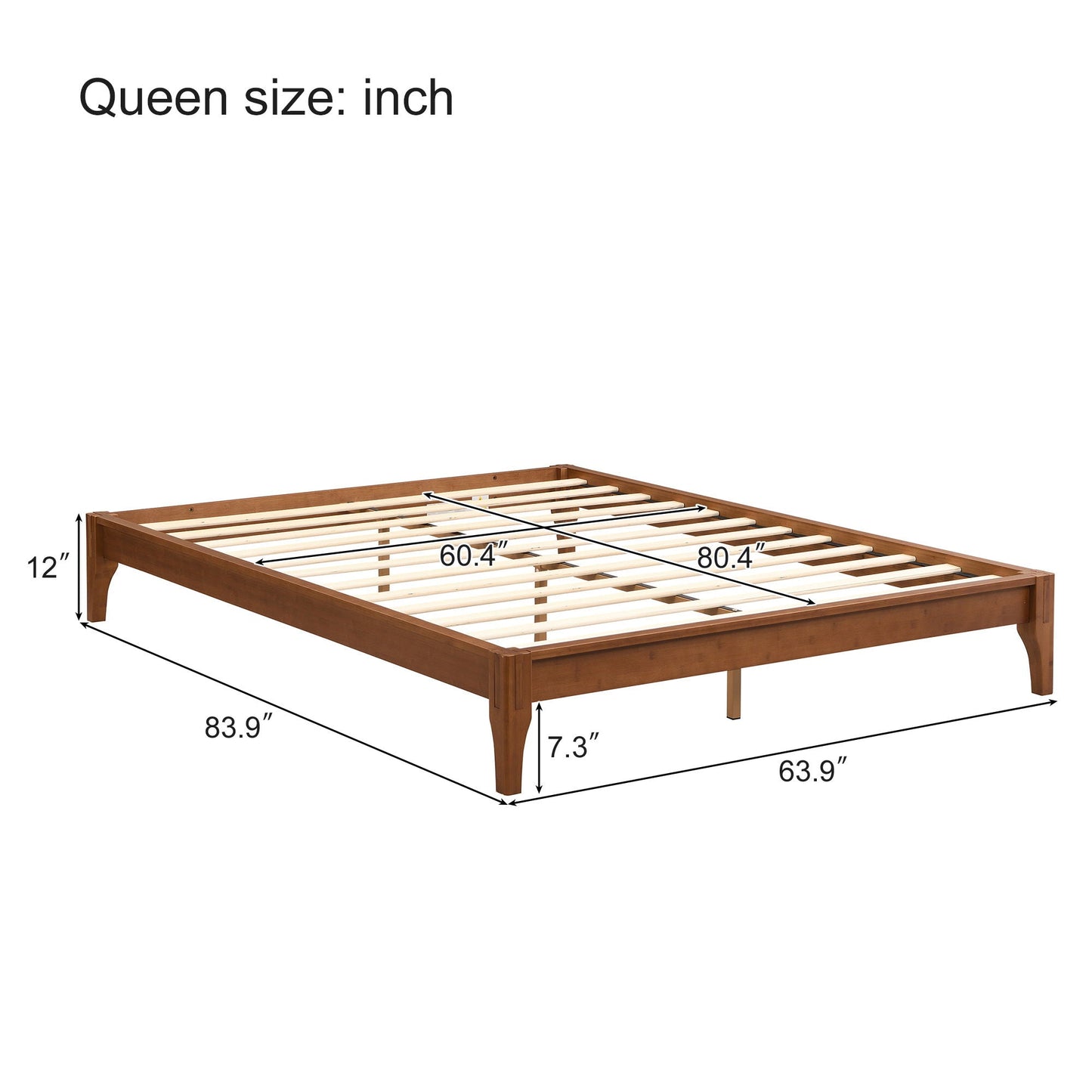 Solid Bamboo Platform Bed With Slat Support