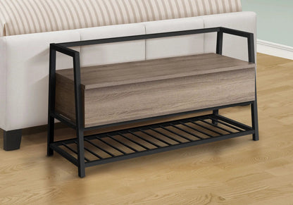 Storage bench with black metal frame and wood drawer by Unique Piece Furniture Shop on Tampa Home & Garden Store