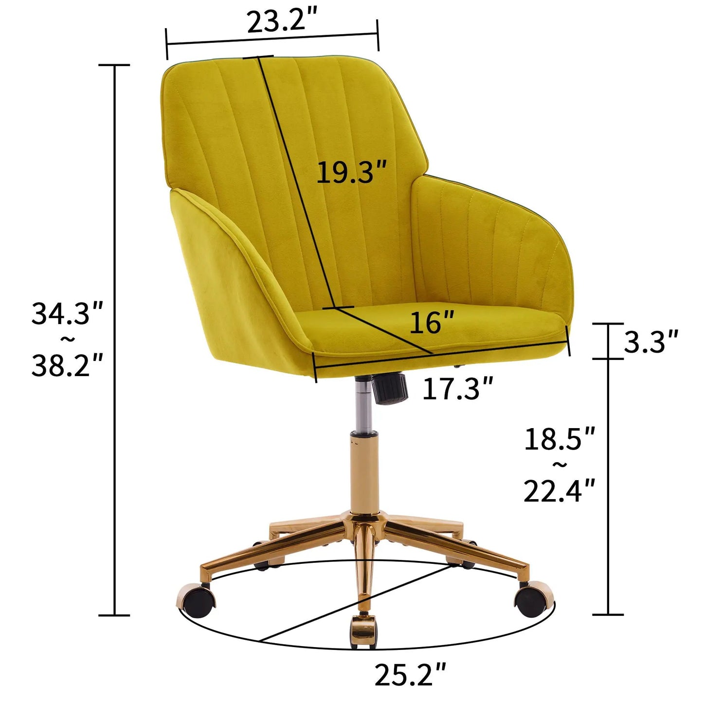 Adjustable Ergonomic Swivel Office Chair in yellow upholstery with a gold-tone base on Tampa Home & Garden Store