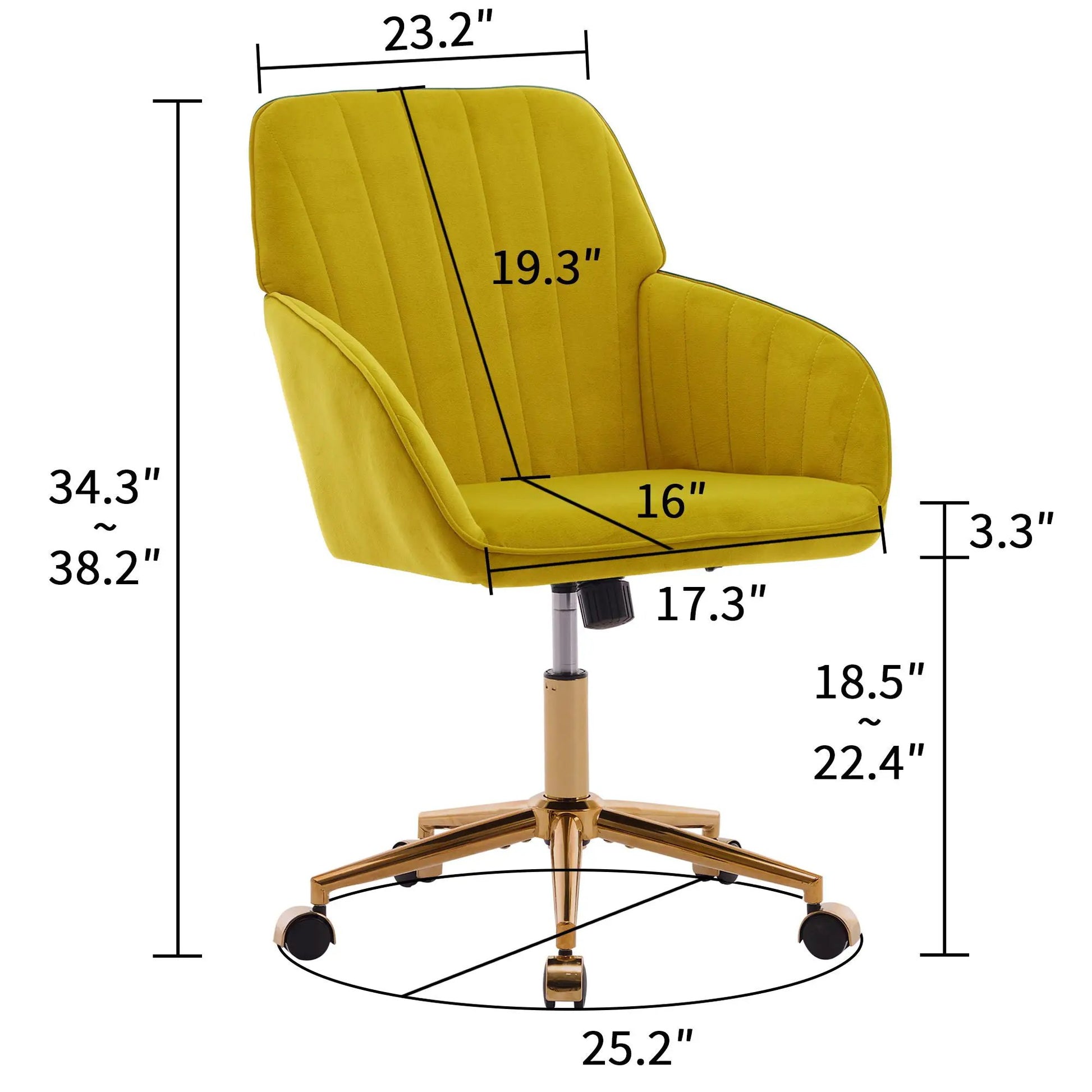 Adjustable Ergonomic Swivel Office Chair in yellow upholstery with a gold-tone base on Tampa Home & Garden Store