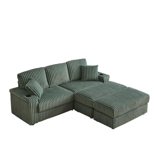 3 Seater Sofa With 2 Ottomans 3-piece green corduroy sectional on Tampa Home & Garden Store