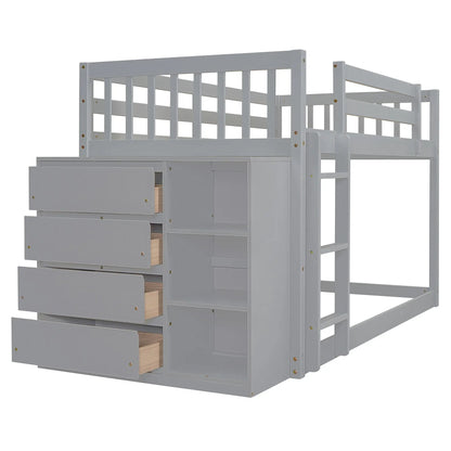 Bunk Bed With Four Drawers and Three Shelves