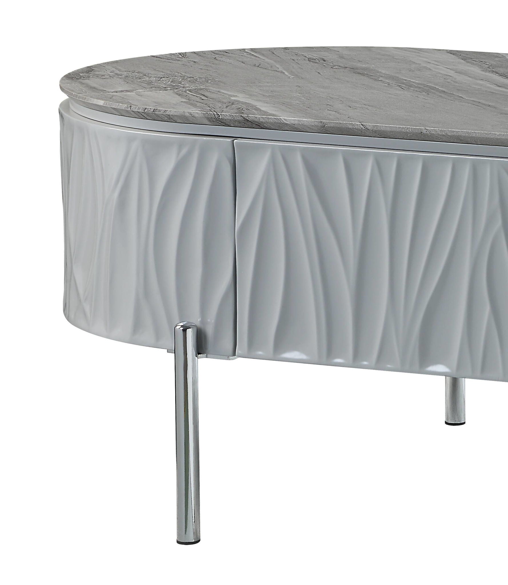 Yukino High Gloss Round Sofa Table with grey marble top and chrome legs HouseOfZazla on Tampa Home & Garden Store