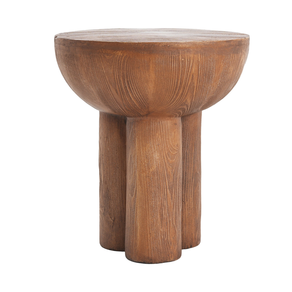 Iris Outdoor Patio Three-Legged Wood-Grain Side Table by HouseOfZazla, three legs and round top on Tampa Home & Garden Store