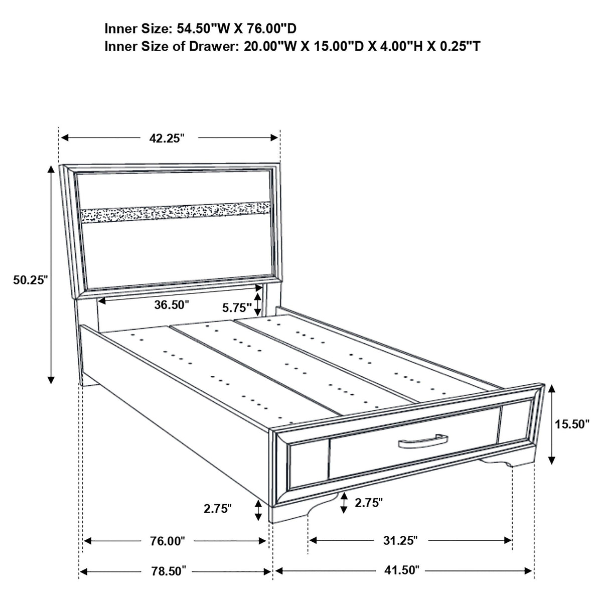 Annie 4 Piece Bedroom Set by HouseOfZazla, line drawing of a bed frame with headboard on Tampa Home & Garden Store