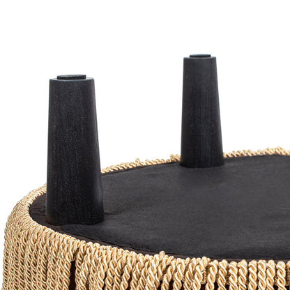 Yolanda 24in round ottoman in brown velvet with braided edge and black conical legs on Tampa Home & Garden Store