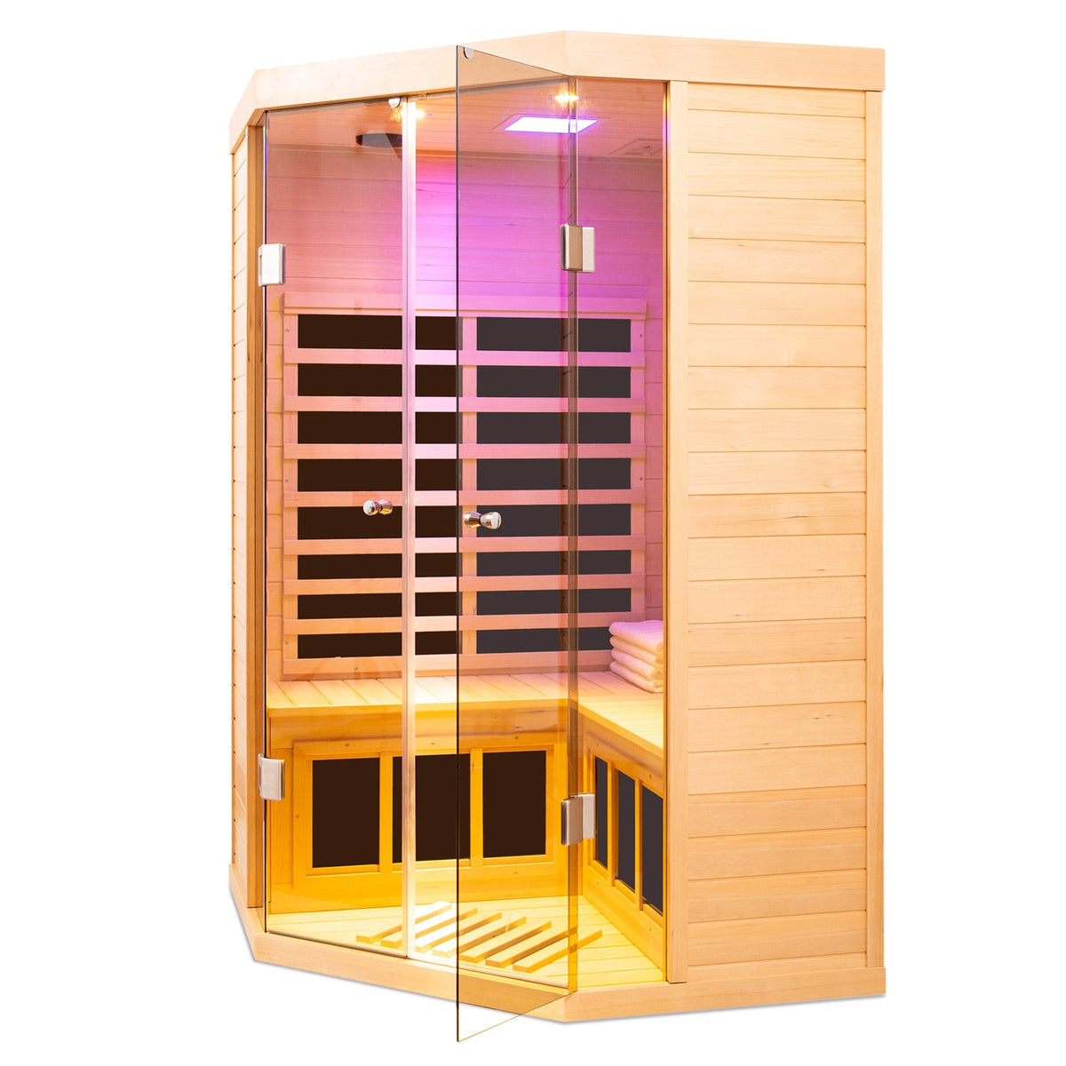 Deluxe Hemlock Far Infrared Corner Sauna Room with glass front for two persons by HouseOfZazla on Tampa Home & Garden Store