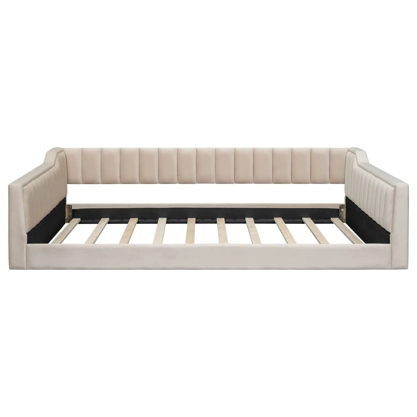 Beige daybed with vertical tufting and exposed slats, Unique Piece Furniture on Tampa Home & Garden Store