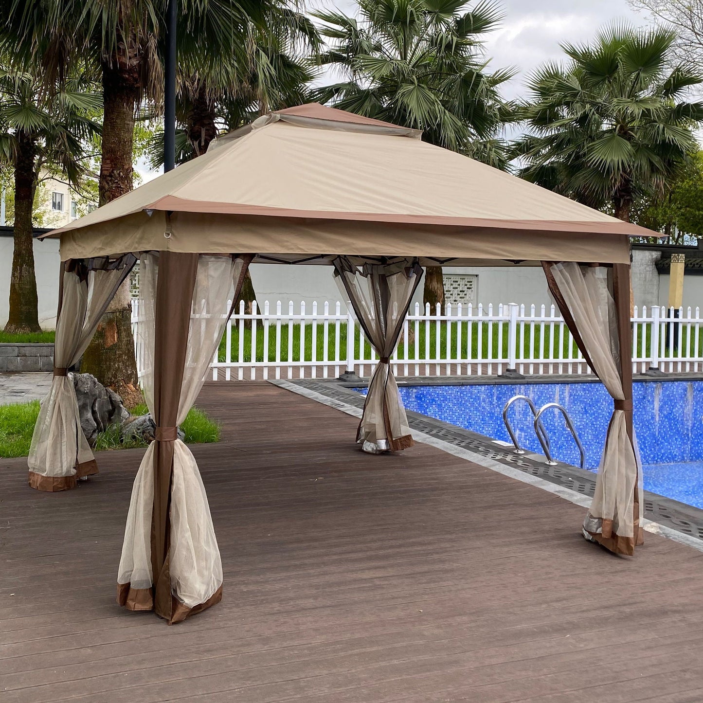 Outdoor Steel Gazebo With Mesh Nets and Canopy