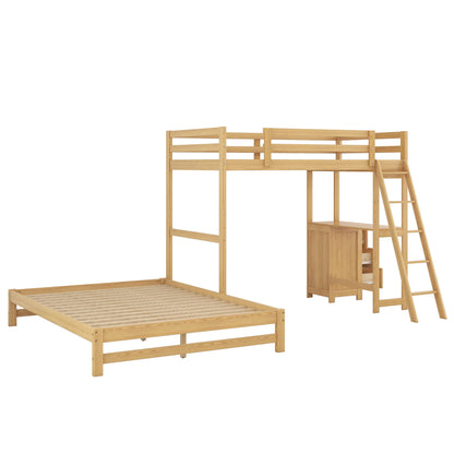Bunk bed with built-in desk and 3 drawers in natural wood finish on Tampa Home & Garden Store