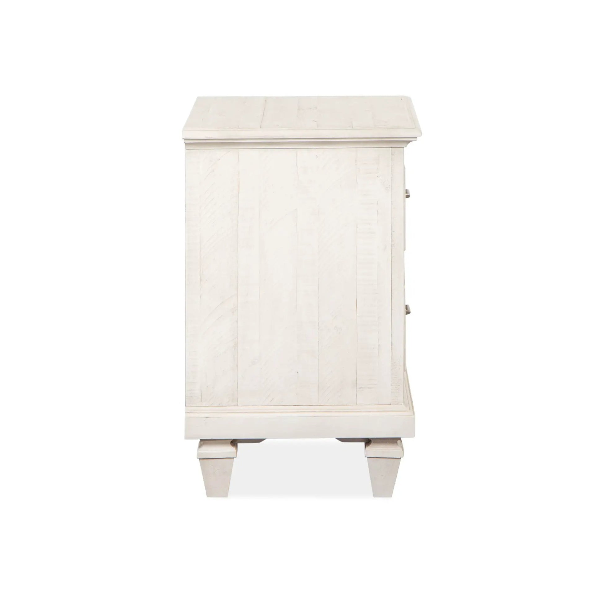 Newport alabaster drawer nightstand whitewashed wood with beveled top and short tapered legs on Tampa Home & Garden Store