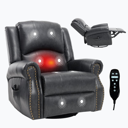 Heat Massage Manual Recliner Chair in gray leather with rocker and swivel HouseOfZazla on Tampa Home & Garden Store