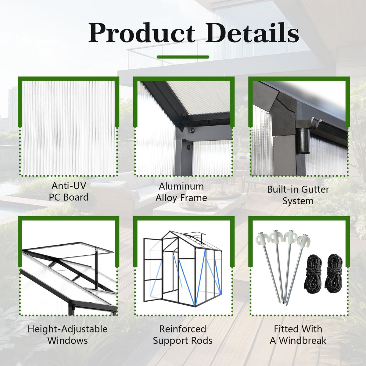 Windproof Greenhouse with Raised Base, polycarbonate panels, black by HouseOfZazla on Tampa Home & Garden Store