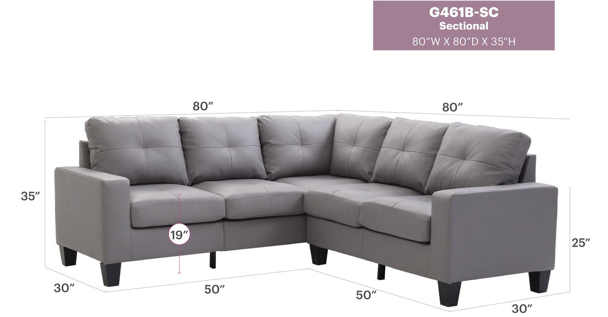 Newbury Sectional Sofa with Pocket Coil Cushions gray upholstery by HouseOfZazla stationary sectional on Tampa Home & Garden Store