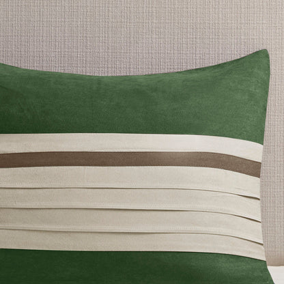 7 Pc Faux Suede Comforter Set Green Queen with green body and beige and brown stripe on Tampa Home & Garden Store