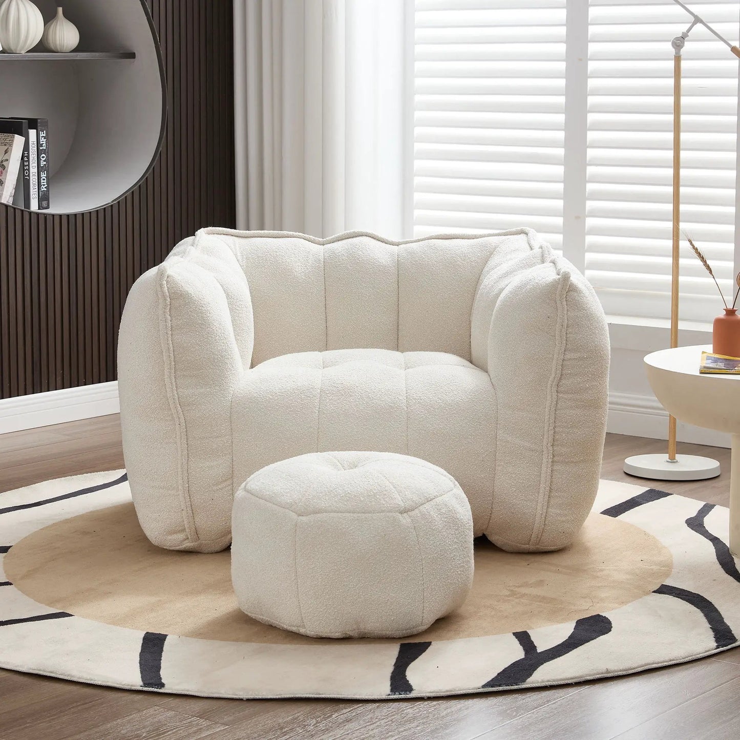 Soft Bean Bag Chair With Resilient Foam in cream fabric with ottoman by Unique Piece Furniture on Tampa Home & Garden Store
