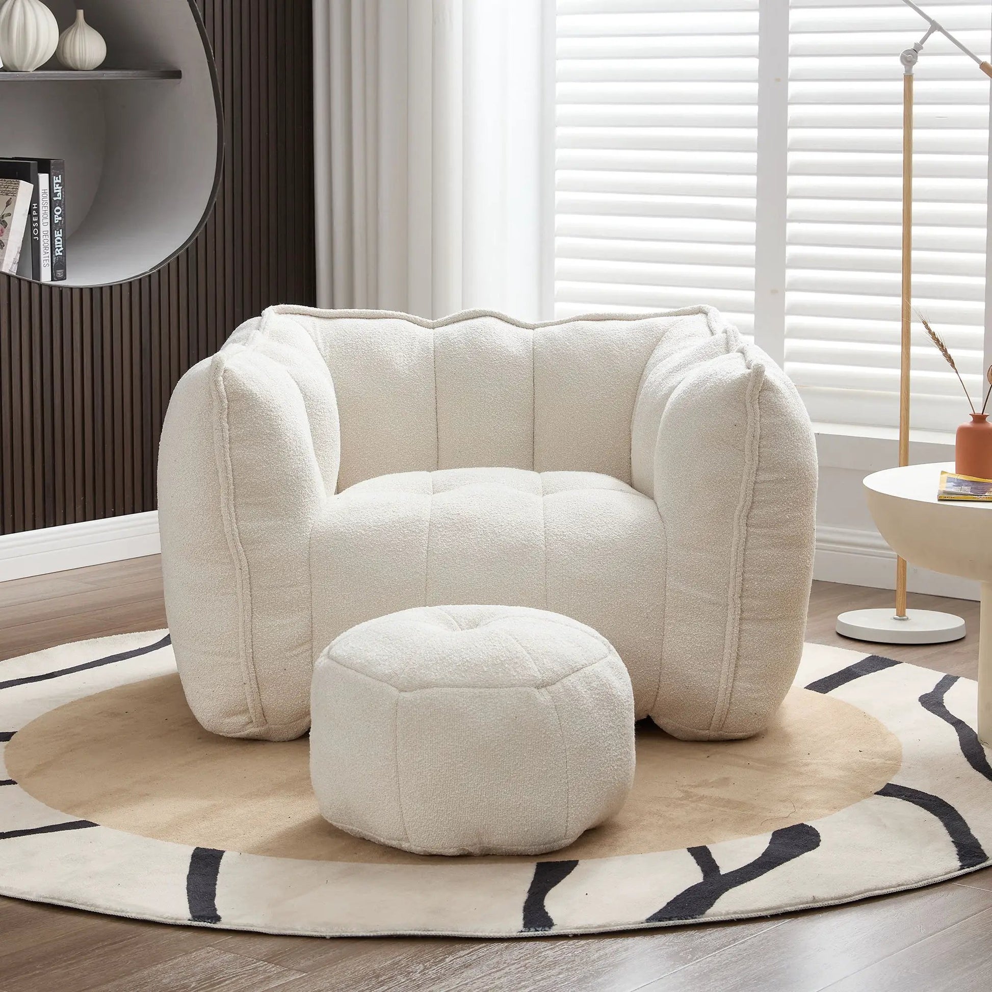 Soft Bean Bag Chair With Resilient Foam in cream fabric with ottoman by Unique Piece Furniture on Tampa Home & Garden Store