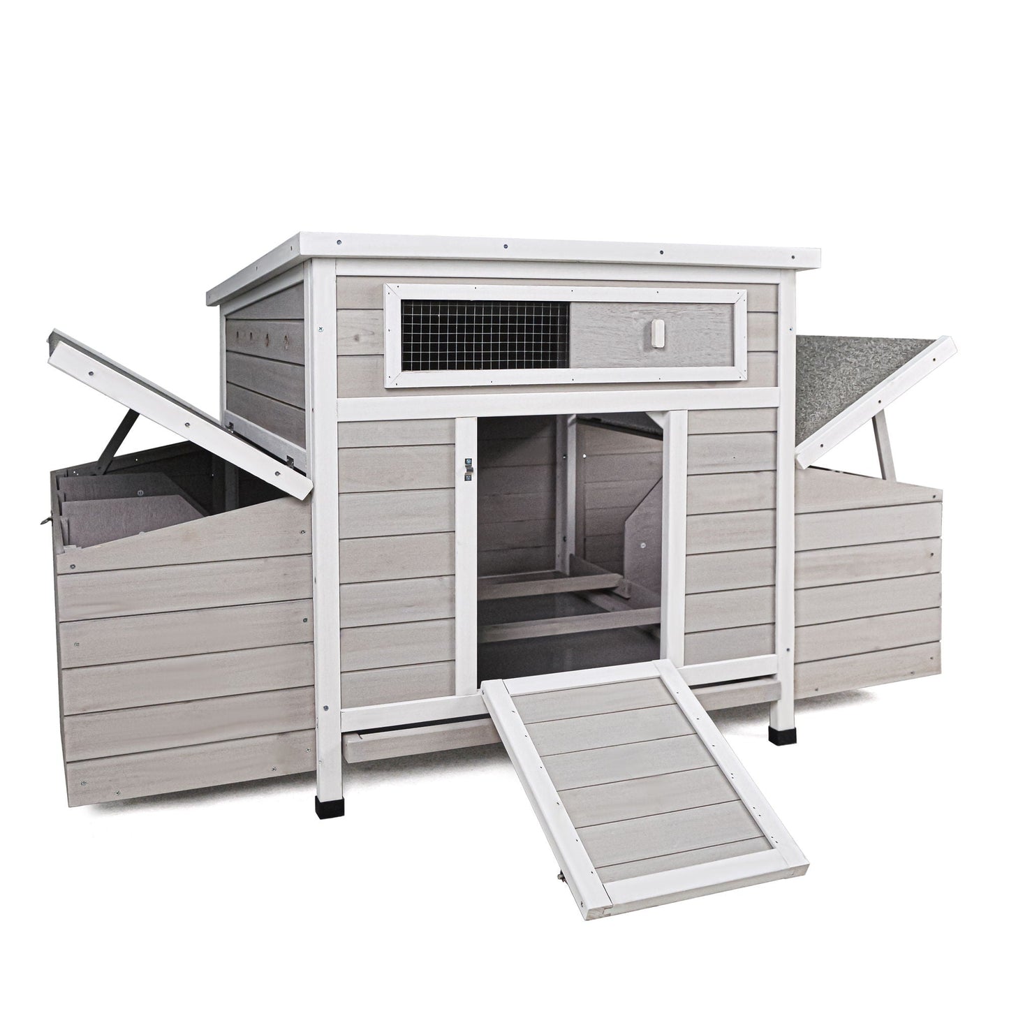 Chicken coop outdoor hen house with dual nesting boxes, gray wood, ramp HouseOfZazla on Tampa Home & Garden Store
