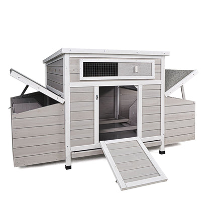 Chicken coop outdoor hen house with dual nesting boxes, gray wood, ramp HouseOfZazla on Tampa Home & Garden Store