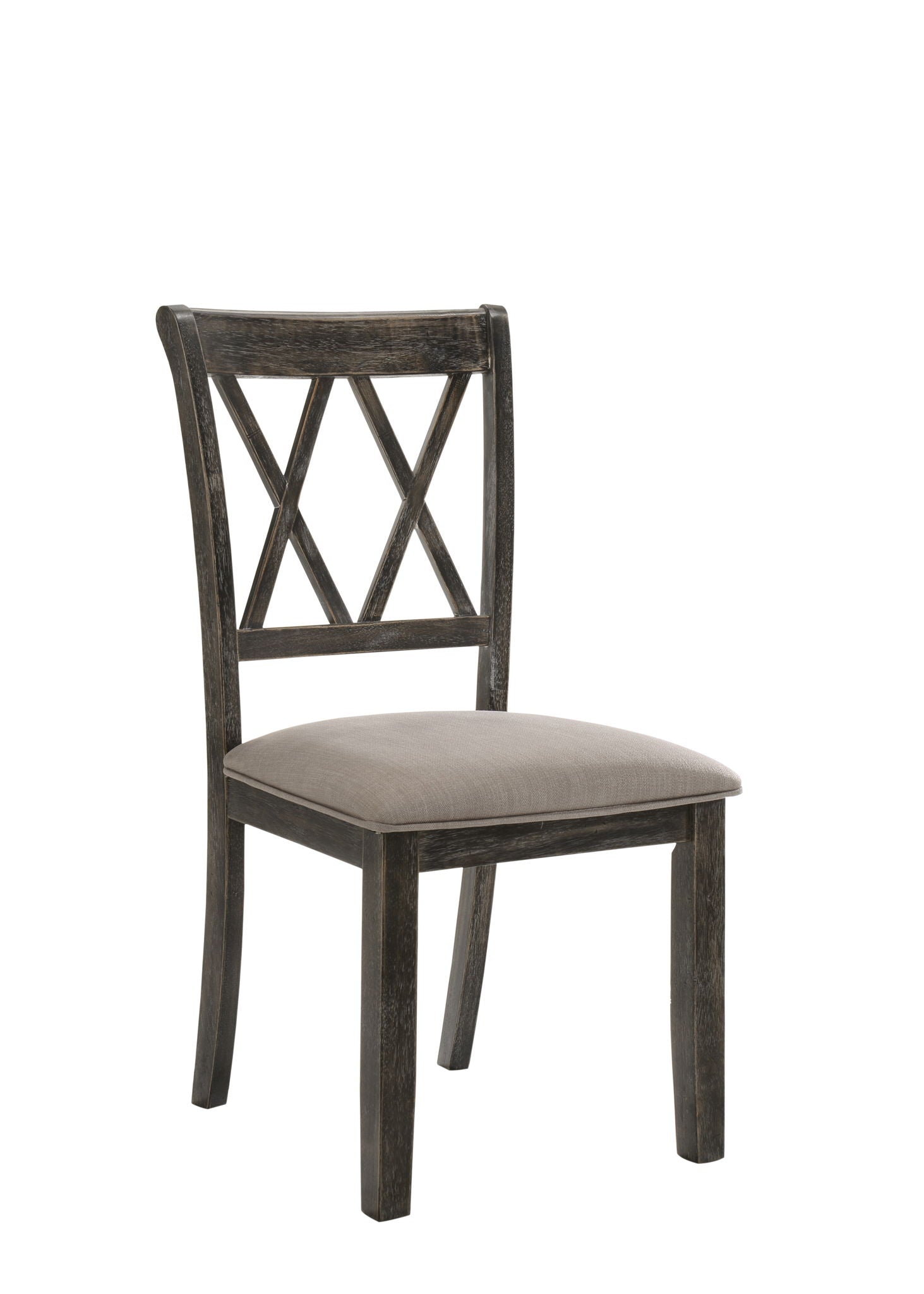 Claudia II Weathered Side Chair 2-pack dark wood beige upholstered seat X-back HouseOfZazla on Tampa Home & Garden Store