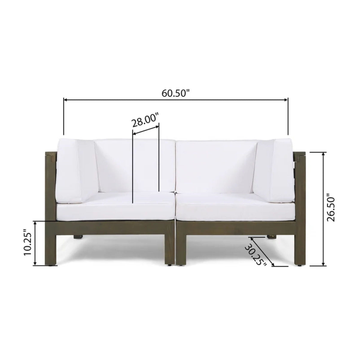Oana 2-piece loveseat set with water-resistant cushions, white upholstery, dark wood frame on Tampa Home & Garden Store