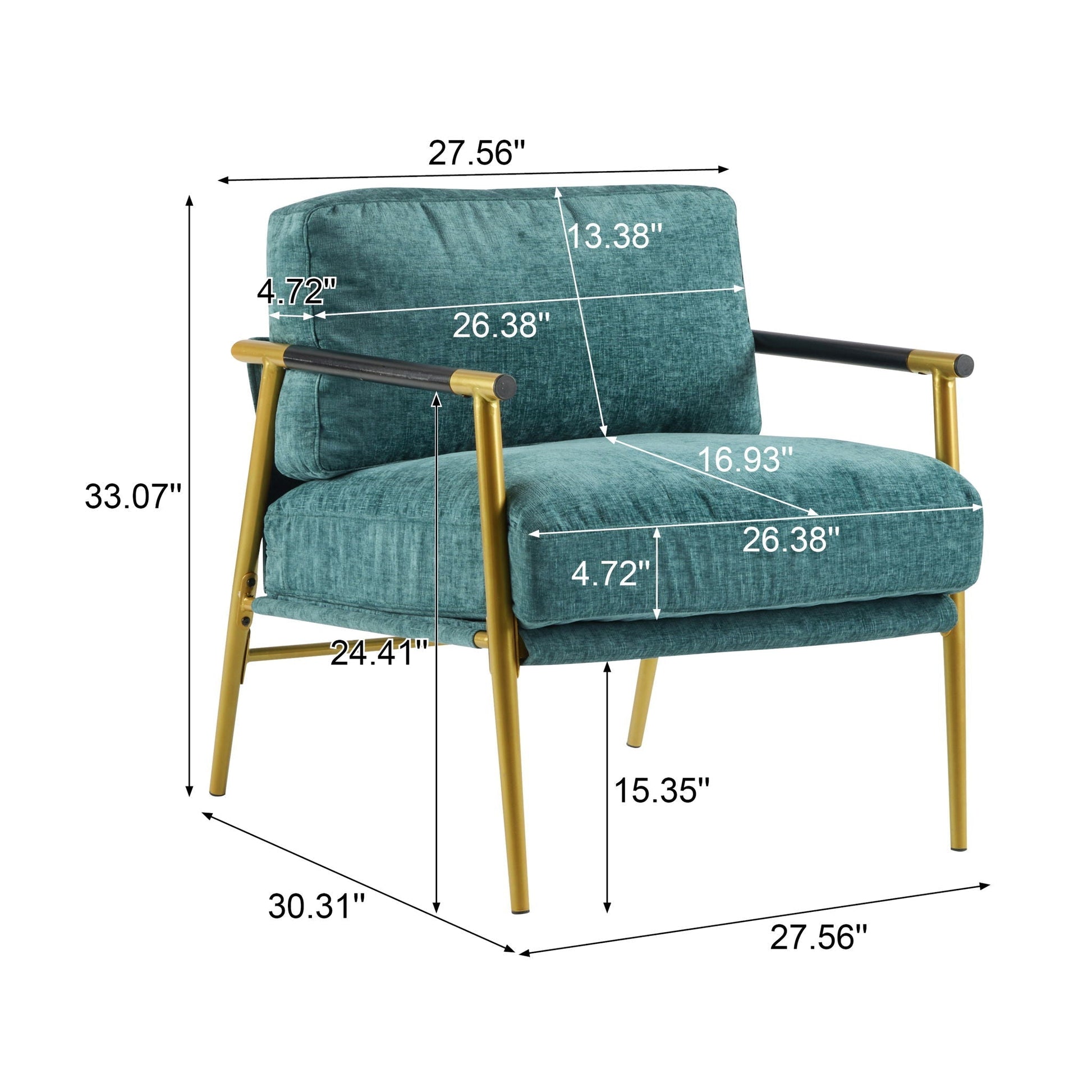 Modern teal accent arm chair with plush cushions and gold metal armrests by HouseOfZazla on Tampa Home & Garden Store