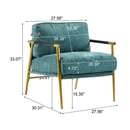 Modern teal accent arm chair with plush cushions and gold metal armrests by HouseOfZazla on Tampa Home & Garden Store