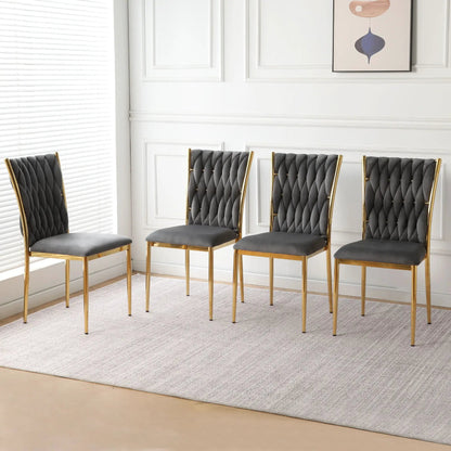 Modern dining chair set with gray tufted upholstery and gold metal legs on Tampa Home & Garden Store