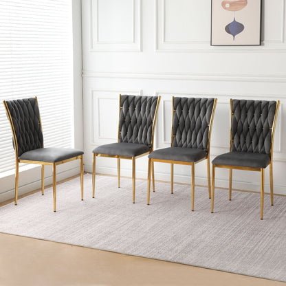 Modern Dining Chair Set with plated metal legs in gold, tufted gray upholstery, 4 chairs on Tampa Home & Garden Store