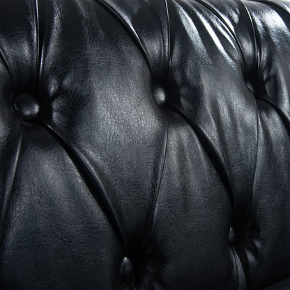 Black Chesterfield Sofa and Soft PU Rolled Arms
