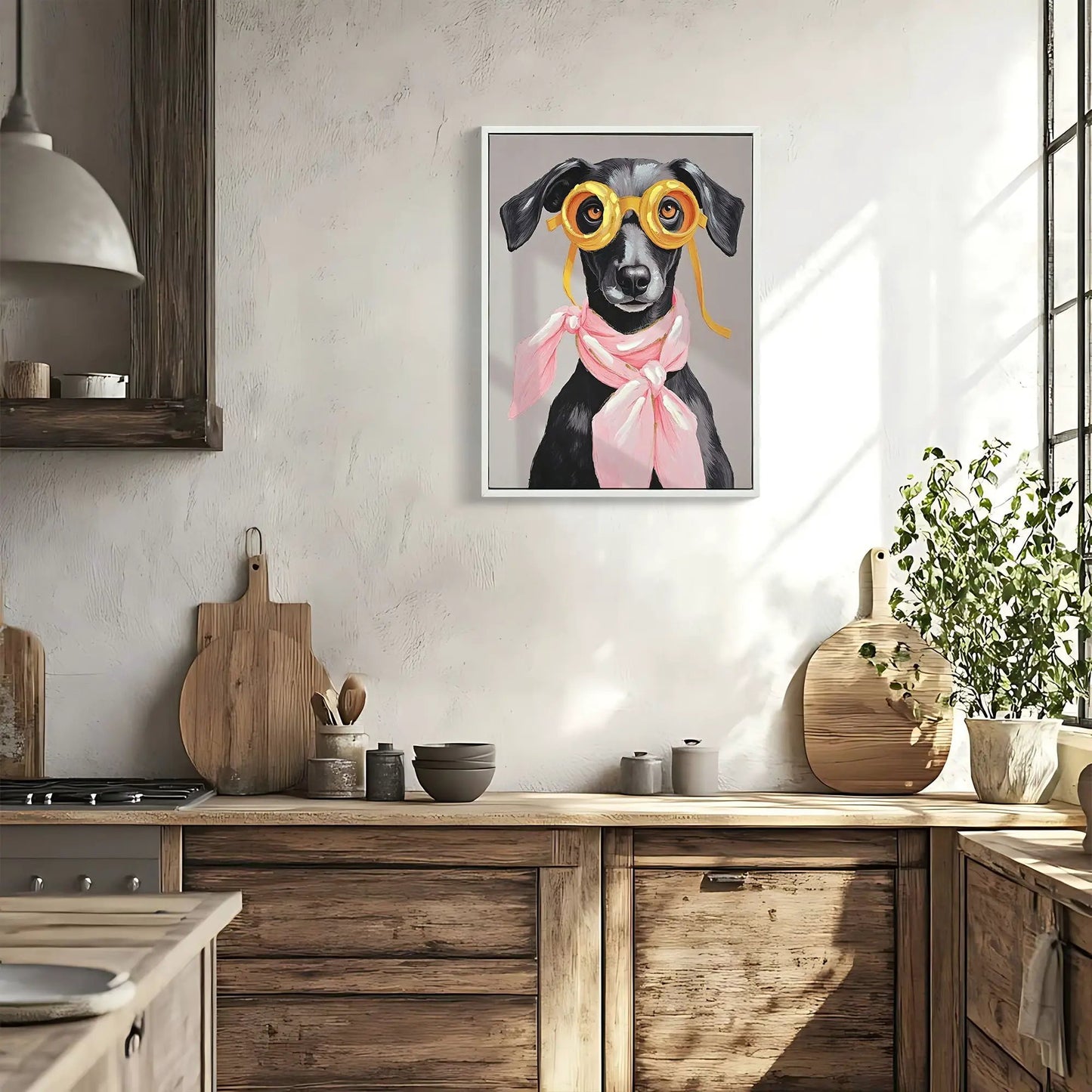 Vacation Day Puppy Wall Decor Pink Canvas Art