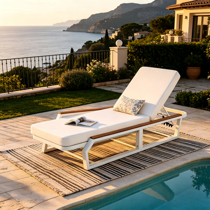 Adjustable Outdoor Chaise With A Wood Frame