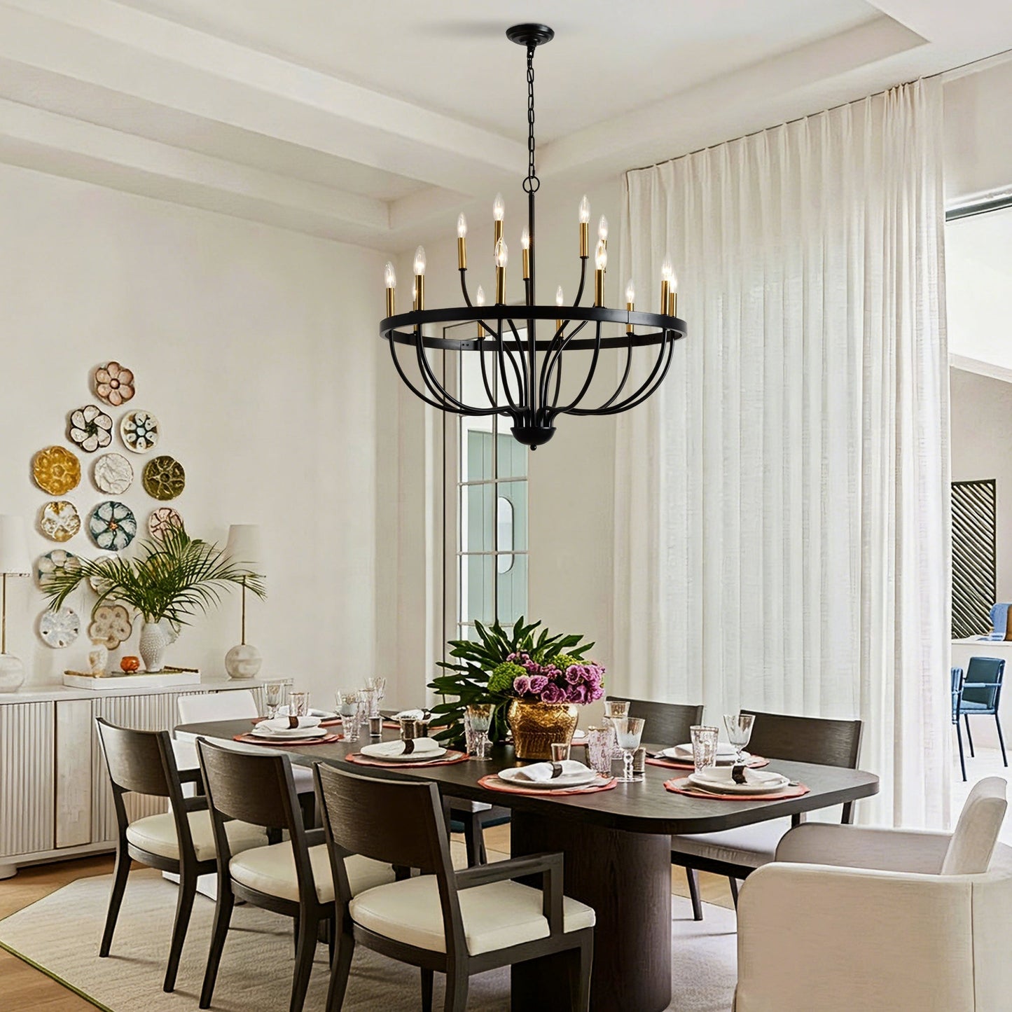 15-Light Industrial Iron Candle Chandelier black iron with gold accents on Tampa Home & Garden Store
