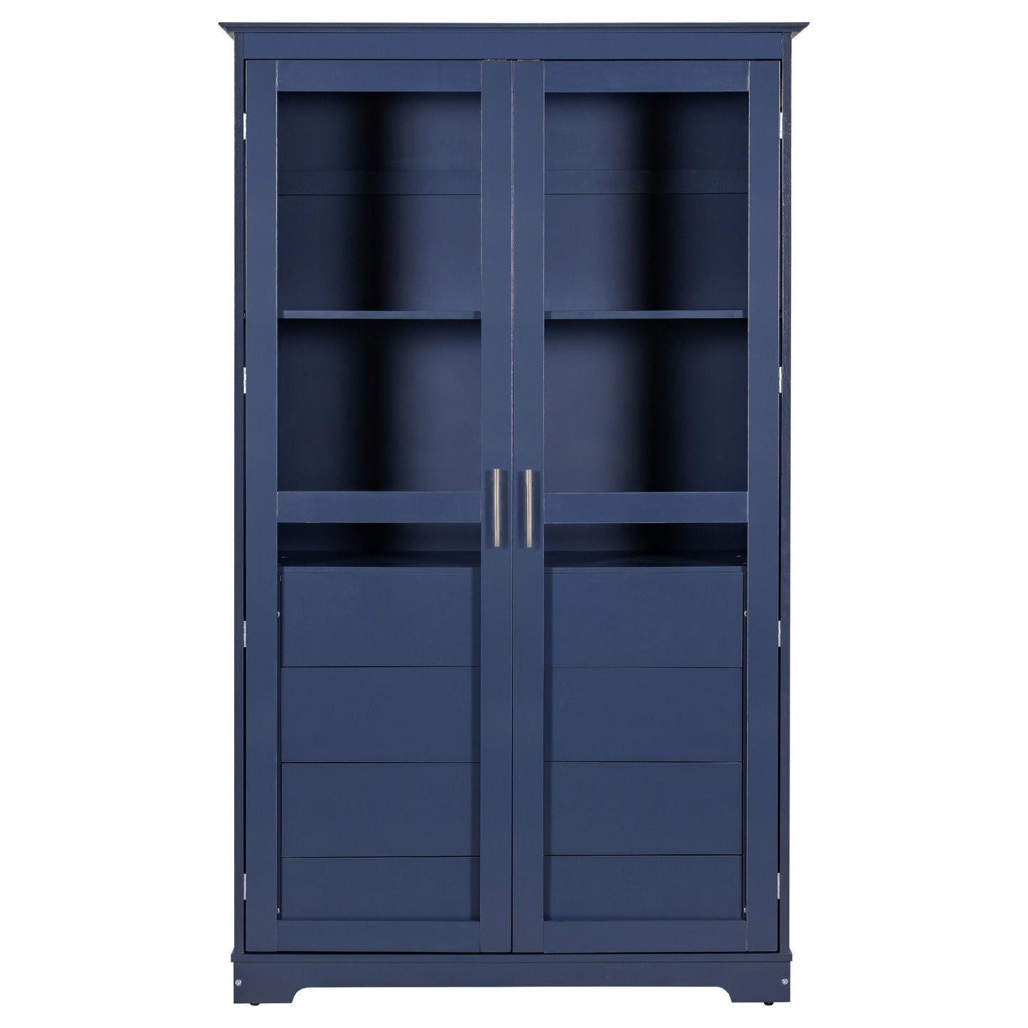 Blue Pine Cabinet With Glass Doors And Drawers